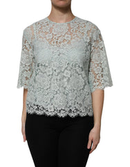 Dolce & Gabbana Mint Green Floral Lace Cotton Blouse Top - IT42|M - Blouses