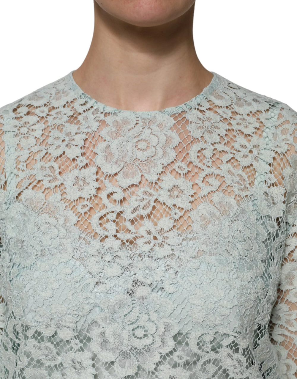 Dolce & Gabbana Mint Green Floral Lace Cotton Blouse Top - IT42|M - Blouses