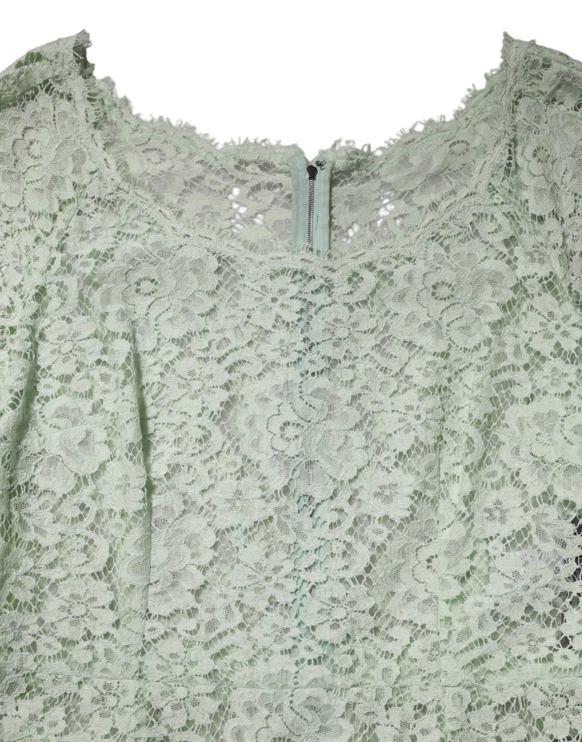 Dolce & Gabbana Mint Green Floral Lace Trim Midi Dress - IT50|3XL - Dresses