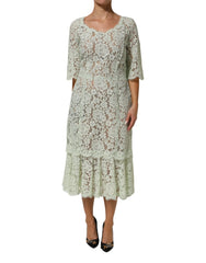 Dolce & Gabbana Mint Green Floral Lace Trim Midi Dress - IT50|3XL - Dresses