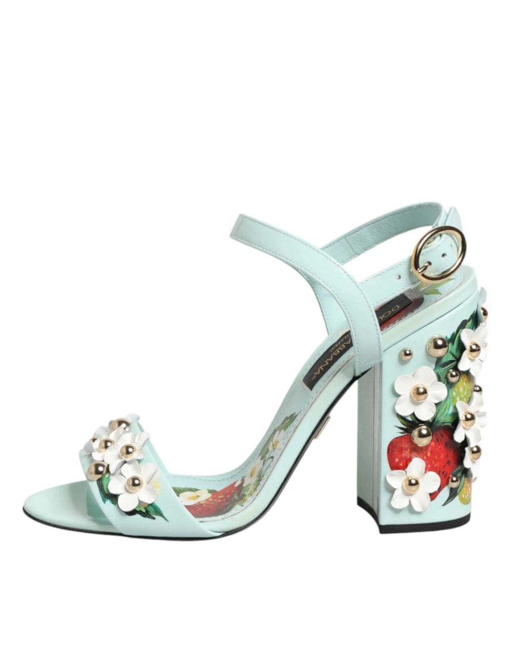 Dolce & Gabbana Mint Green Floral Studs Heels Sandals Shoes - Sandals