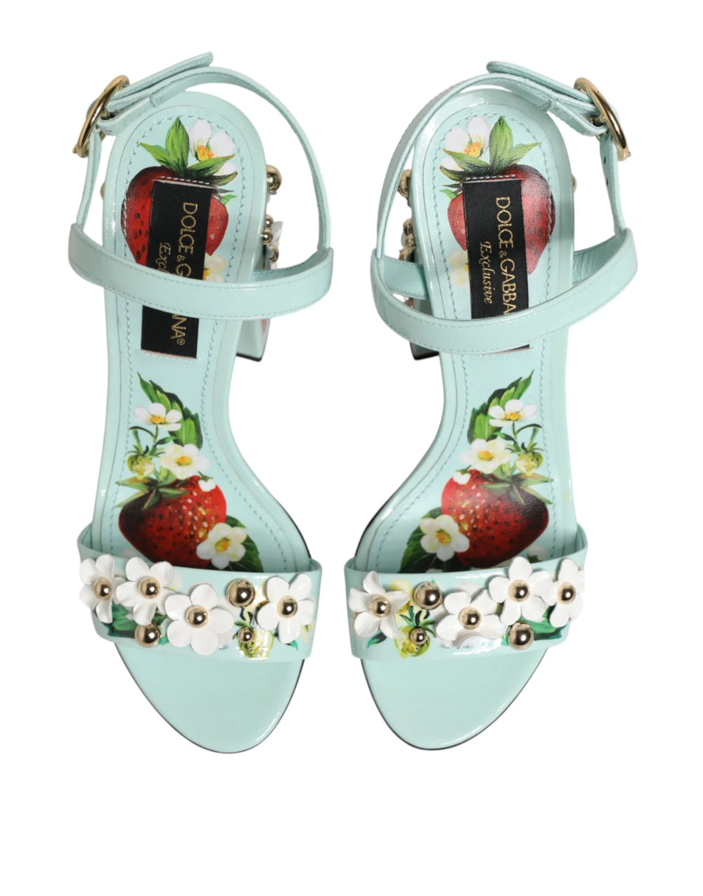Dolce & Gabbana Mint Green Floral Studs Heels Sandals Shoes - Sandals