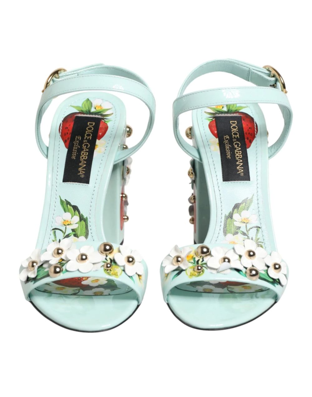 Dolce & Gabbana Mint Green Floral Studs Heels Sandals Shoes - Sandals