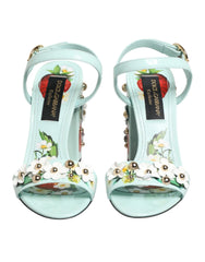 Dolce & Gabbana Mint Green Floral Studs Heels Sandals Shoes - Sandals