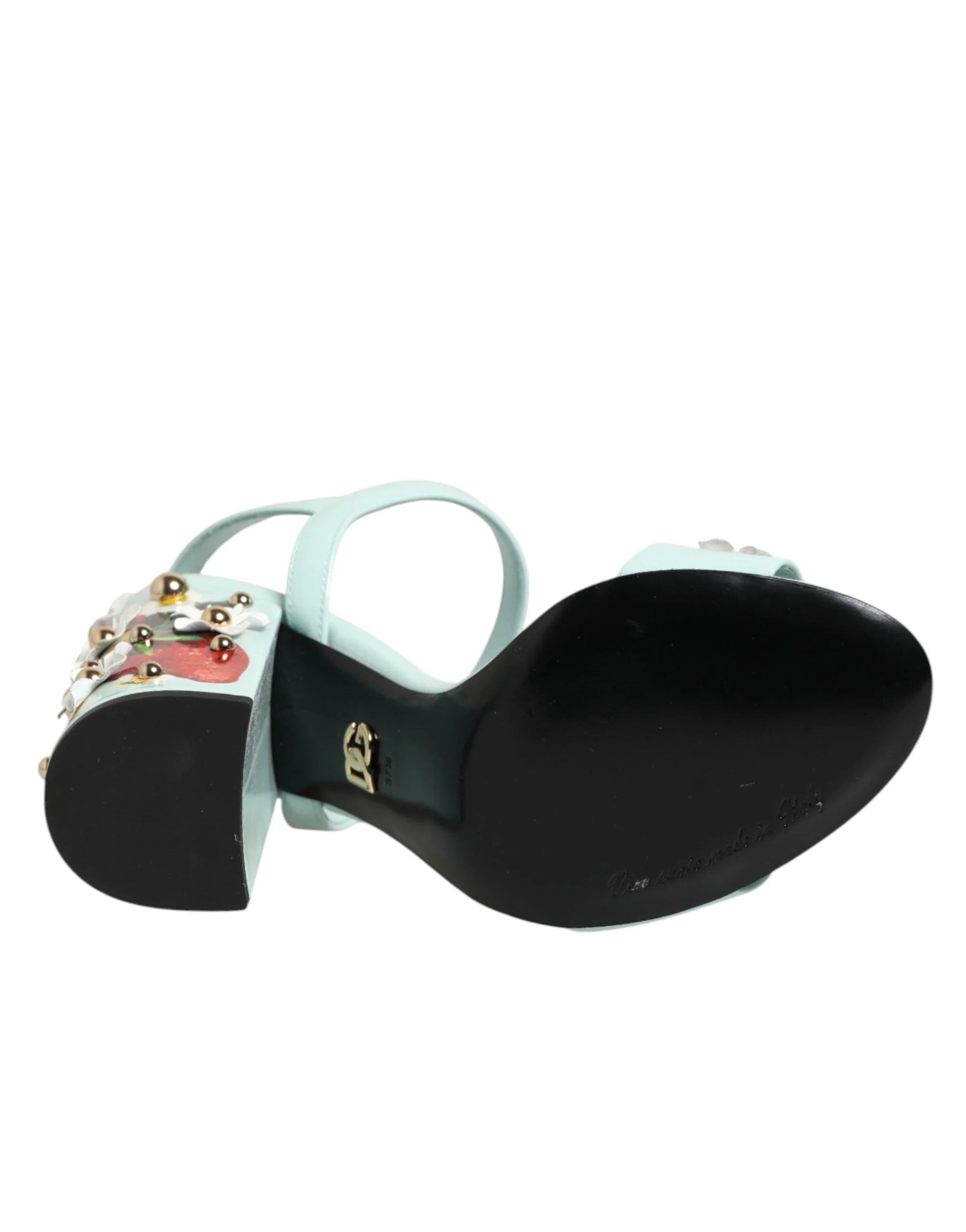 Dolce & Gabbana Mint Green Floral Studs Heels Sandals Shoes - Sandals