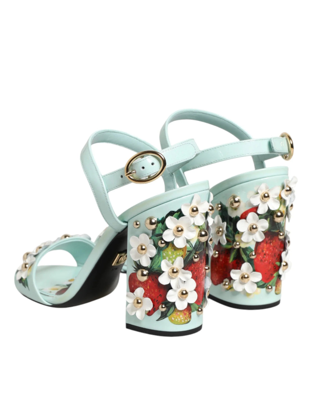 Dolce & Gabbana Mint Green Floral Studs Heels Sandals Shoes - Sandals