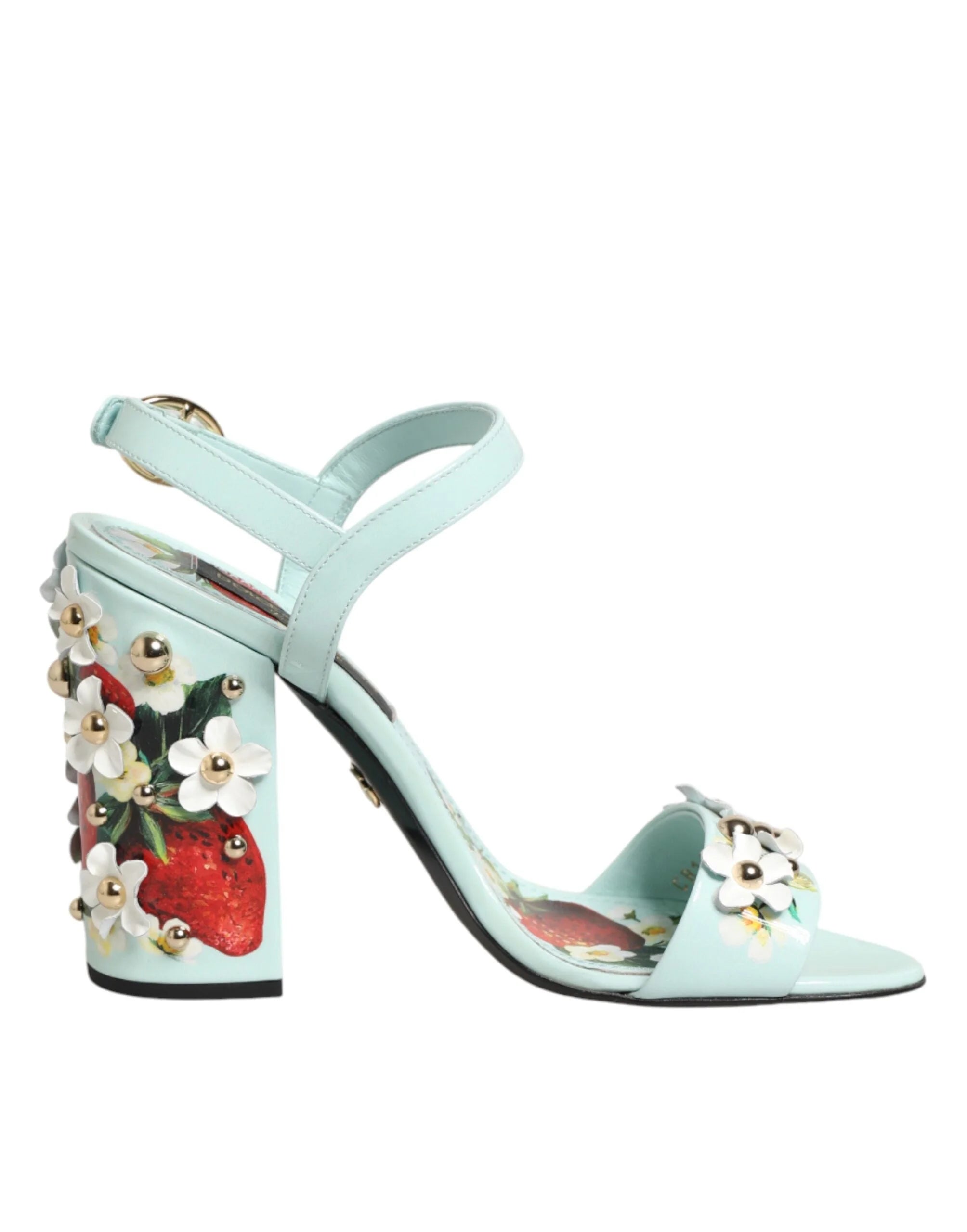Dolce & Gabbana Mint Green Floral Studs Heels Sandals Shoes - Sandals