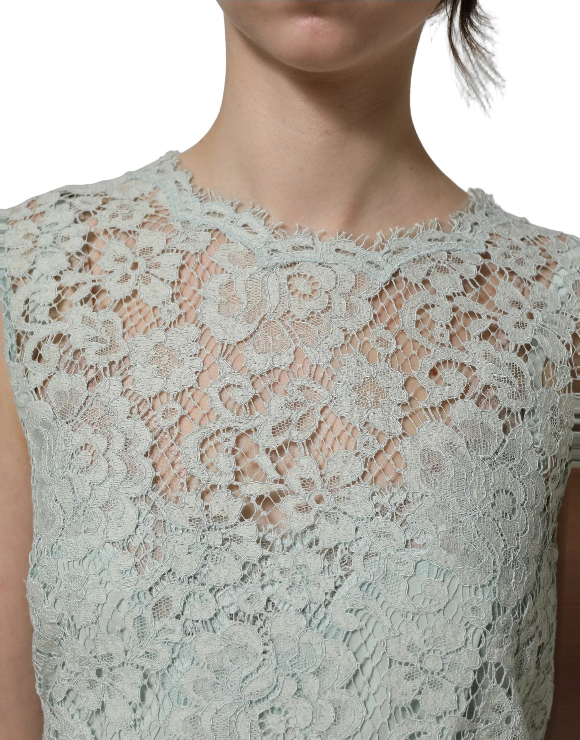 Dolce & Gabbana Mint Green Lace Sleeveless Knee Length Dress - IT42|M