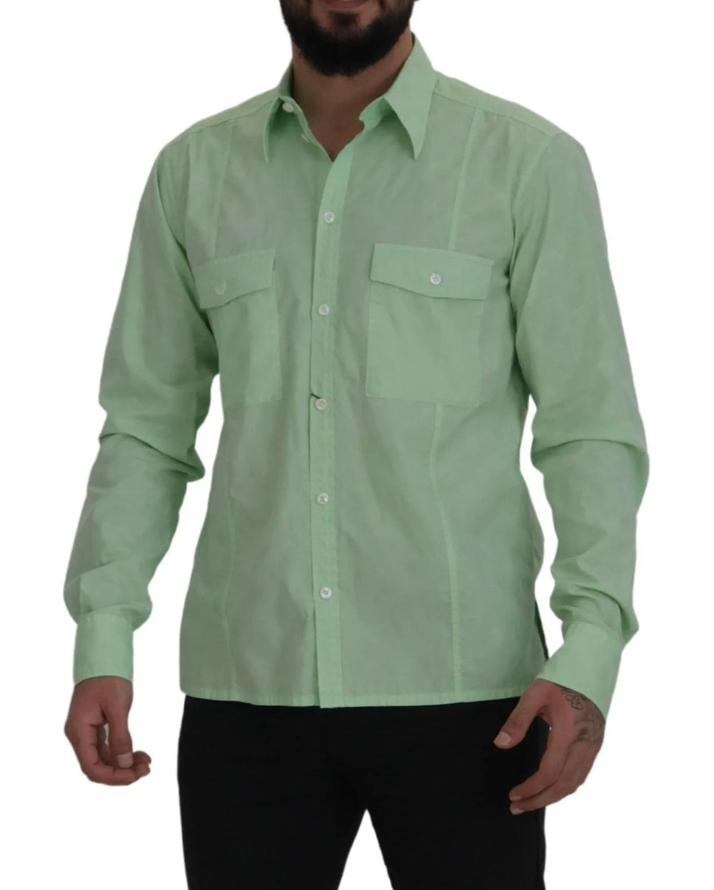 Dolce & Gabbana Mint Green Long Sleeves Button Down Shirt - IT42 | XL - Shirts