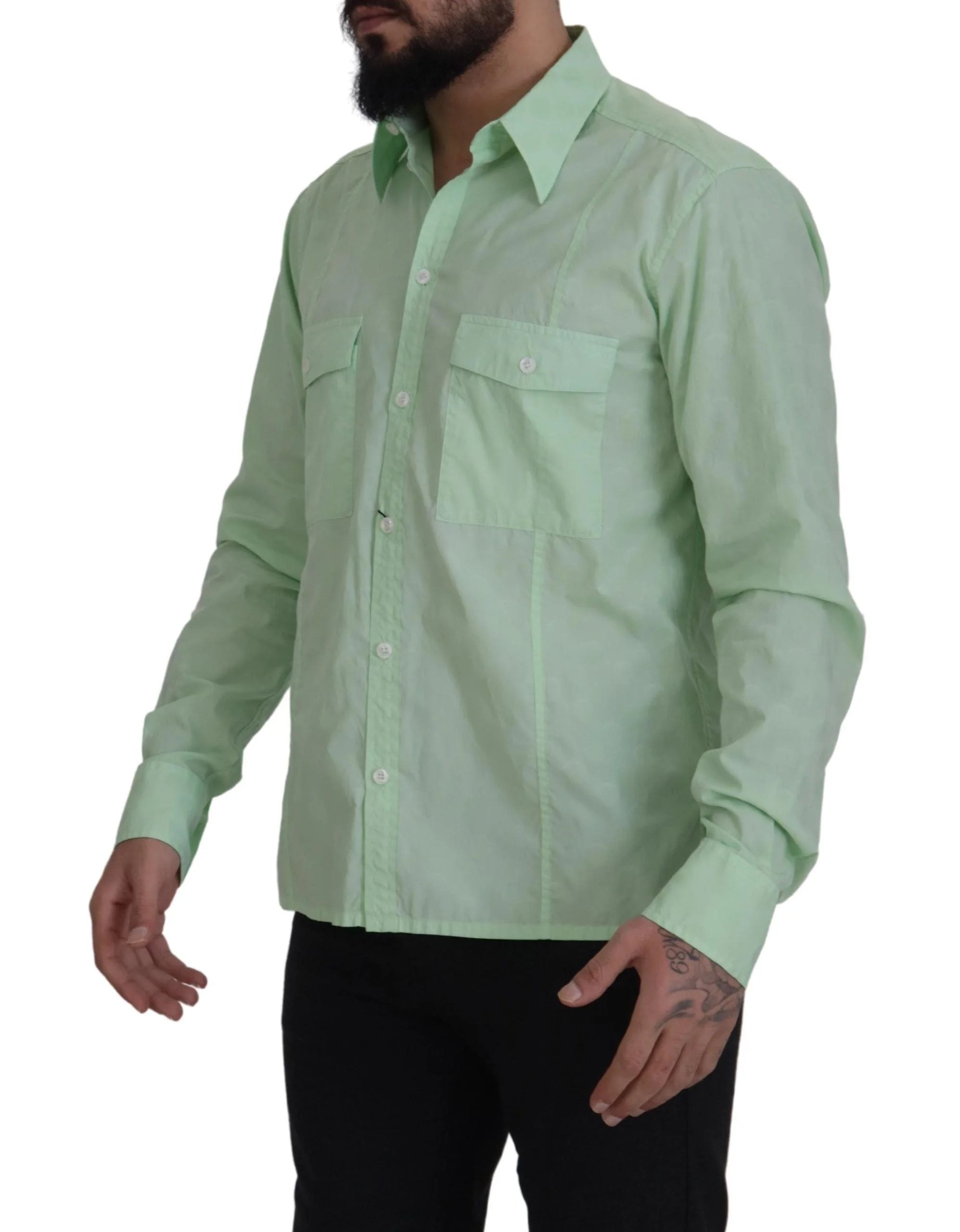 Dolce & Gabbana Mint Green Long Sleeves Button Down Shirt - IT42 | XL - Shirts