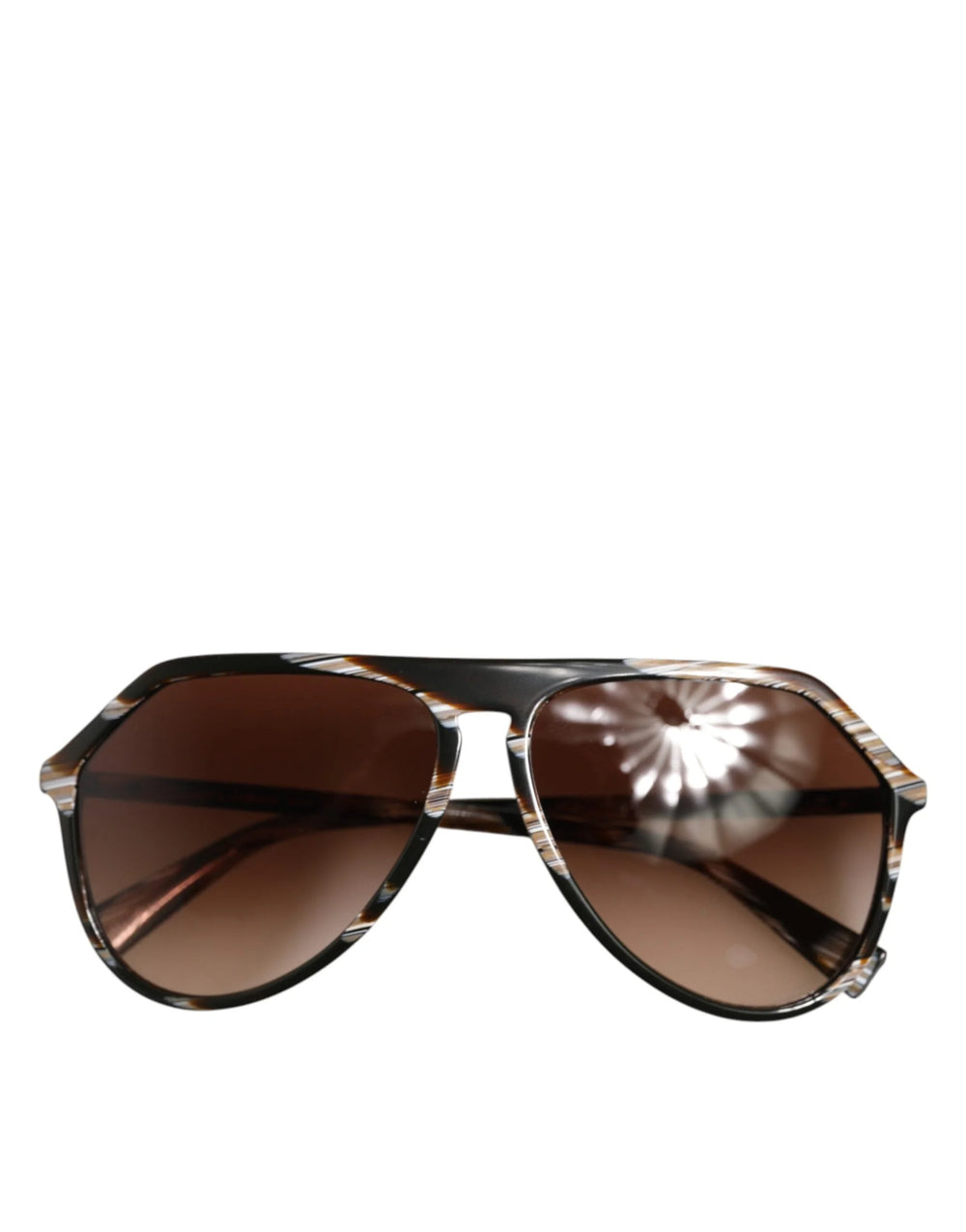 Dolce & Gabbana Modified Aviator Striped Brown Acetate Gradient Sunglasses - Sunglasses