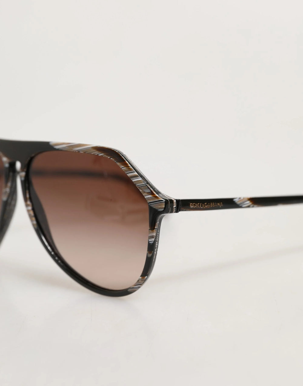 Dolce & Gabbana Modified Aviator Striped Brown Acetate Gradient Sunglasses - Sunglasses