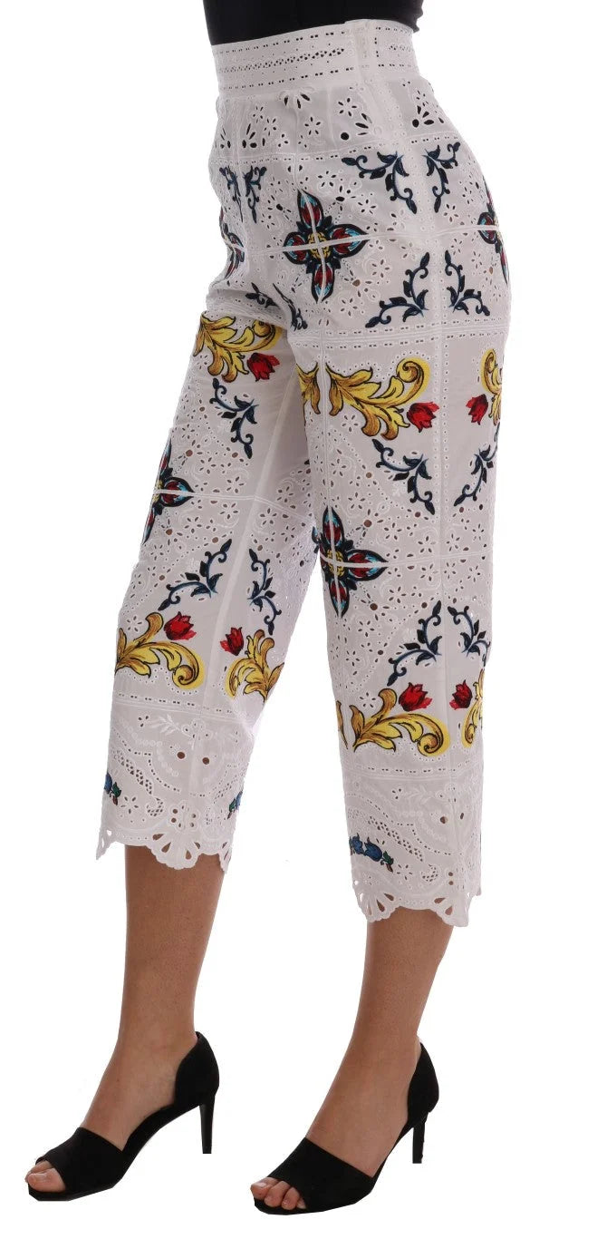 Dolce & Gabbana Mulicolor Majolica Cutout Capri Pants - Trousers