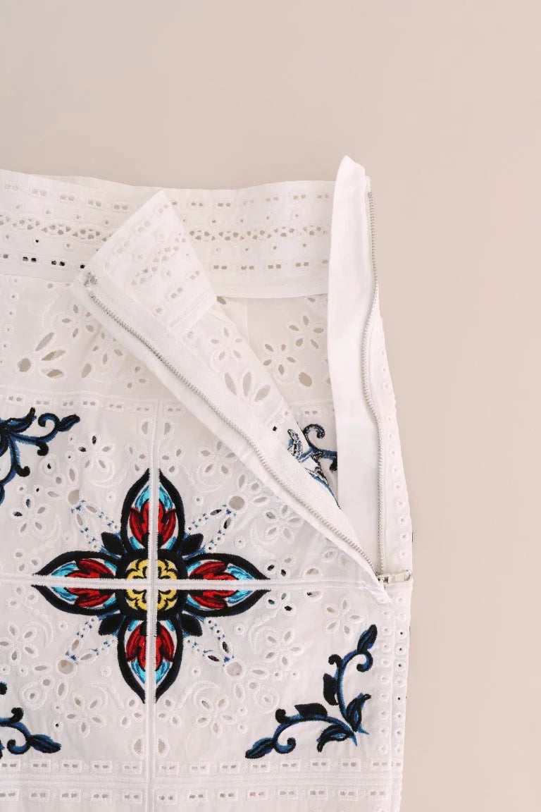 Dolce & Gabbana Mulicolor Majolica Cutout Capri Pants - Trousers