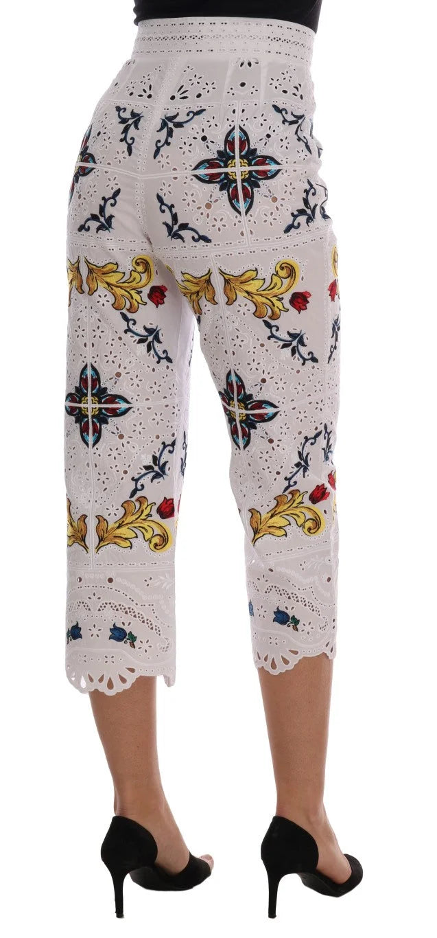 Dolce & Gabbana Mulicolor Majolica Cutout Capri Pants - Trousers