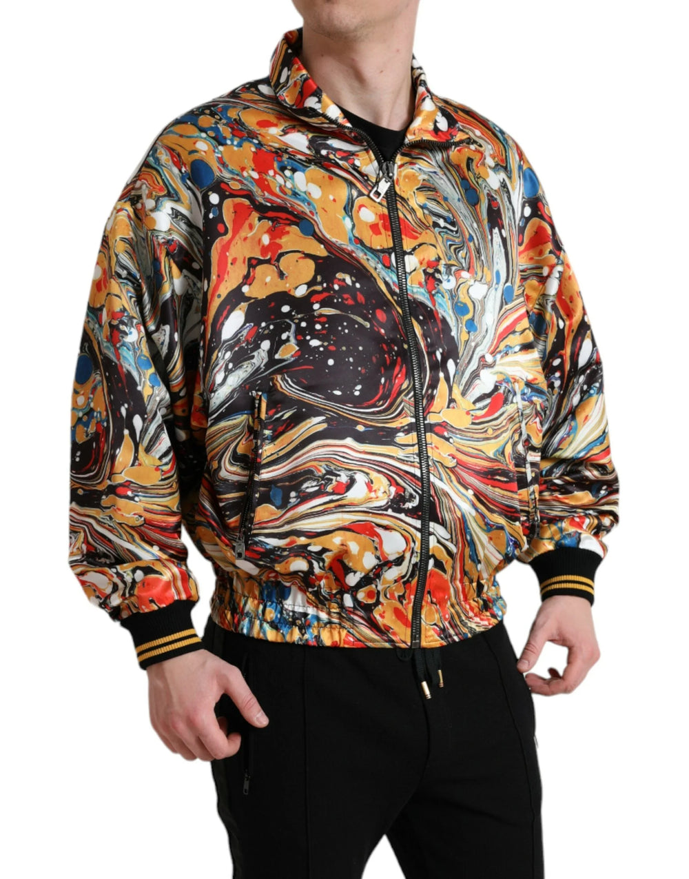 Dolce & Gabbana Multicolor Abstract Polyester Bomber Jacket - IT50 | L - Bomber Jackets