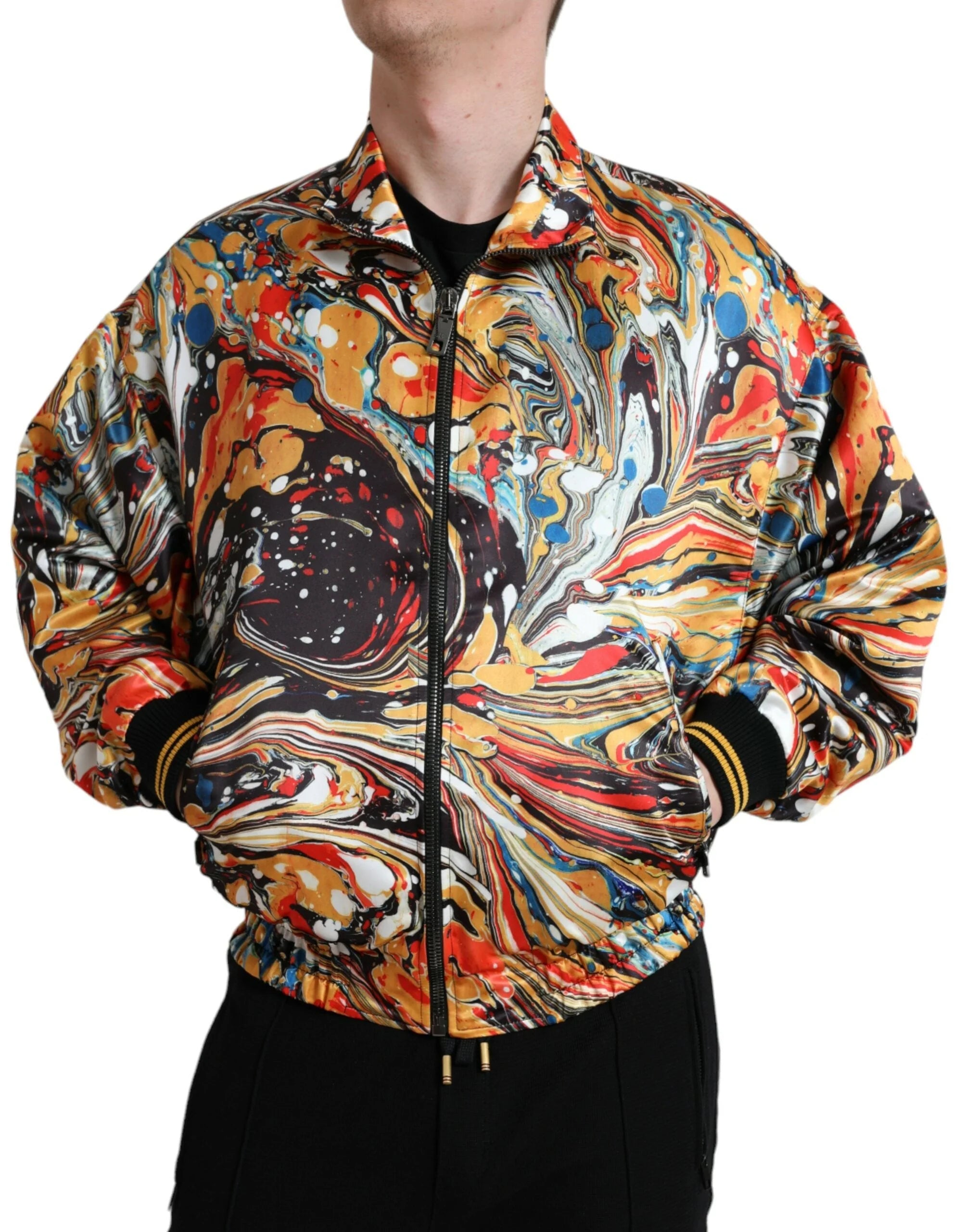 Dolce & Gabbana Multicolor Abstract Polyester Bomber Jacket - IT50 | L - Bomber Jackets