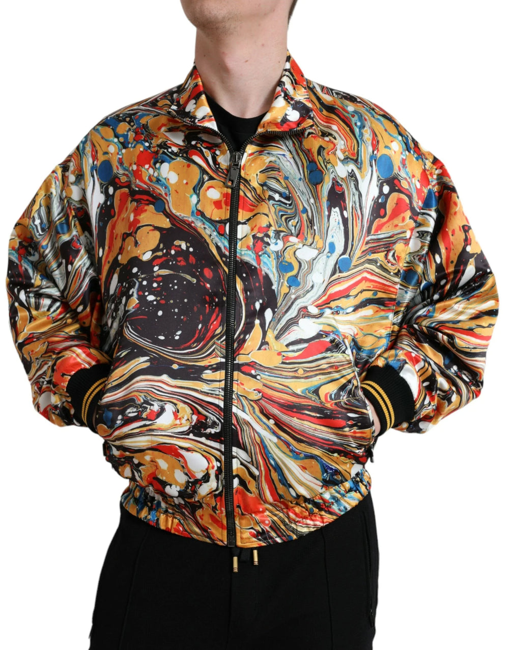 Dolce & Gabbana Multicolor Abstract Polyester Bomber Jacket - IT50 | L - Bomber Jackets