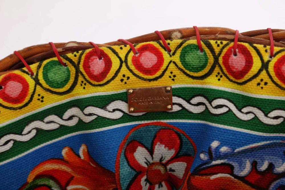 Dolce & Gabbana Multicolor AGNESE Straw Crystal Pom Pom Bag