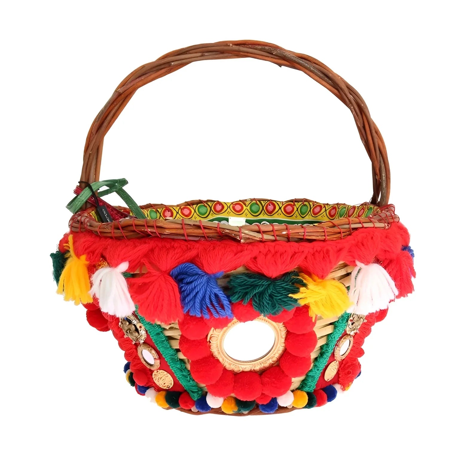 Dolce & Gabbana Multicolor AGNESE Straw Crystal Pom Pom Bag - Bucket Bags