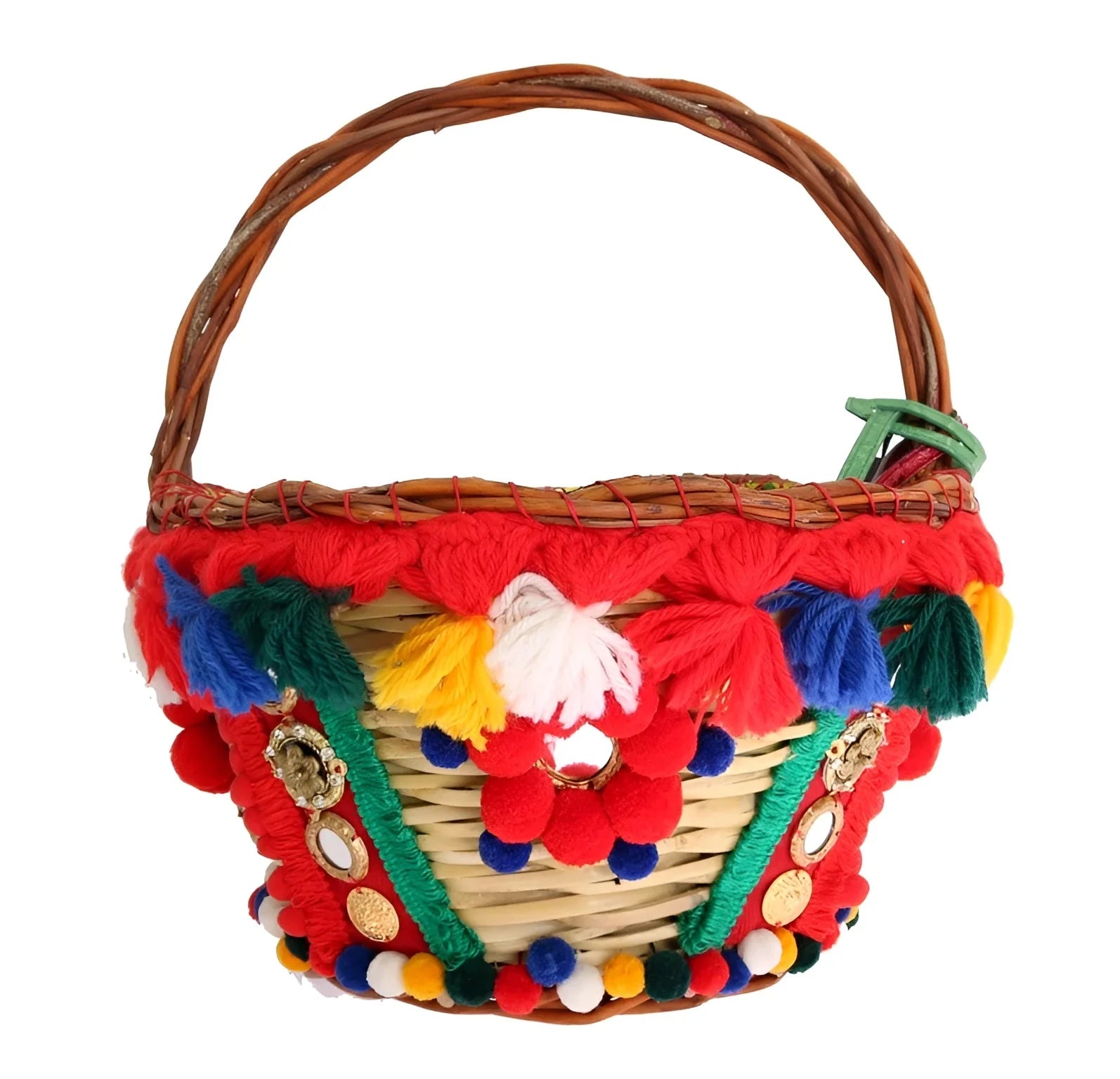 Dolce & Gabbana Multicolor AGNESE Straw Crystal Pom Pom Bag - Bucket Bags