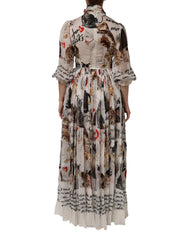 Dolce & Gabbana Multicolor Animal Print Silk Ascot Maxi Dress - IT40|S