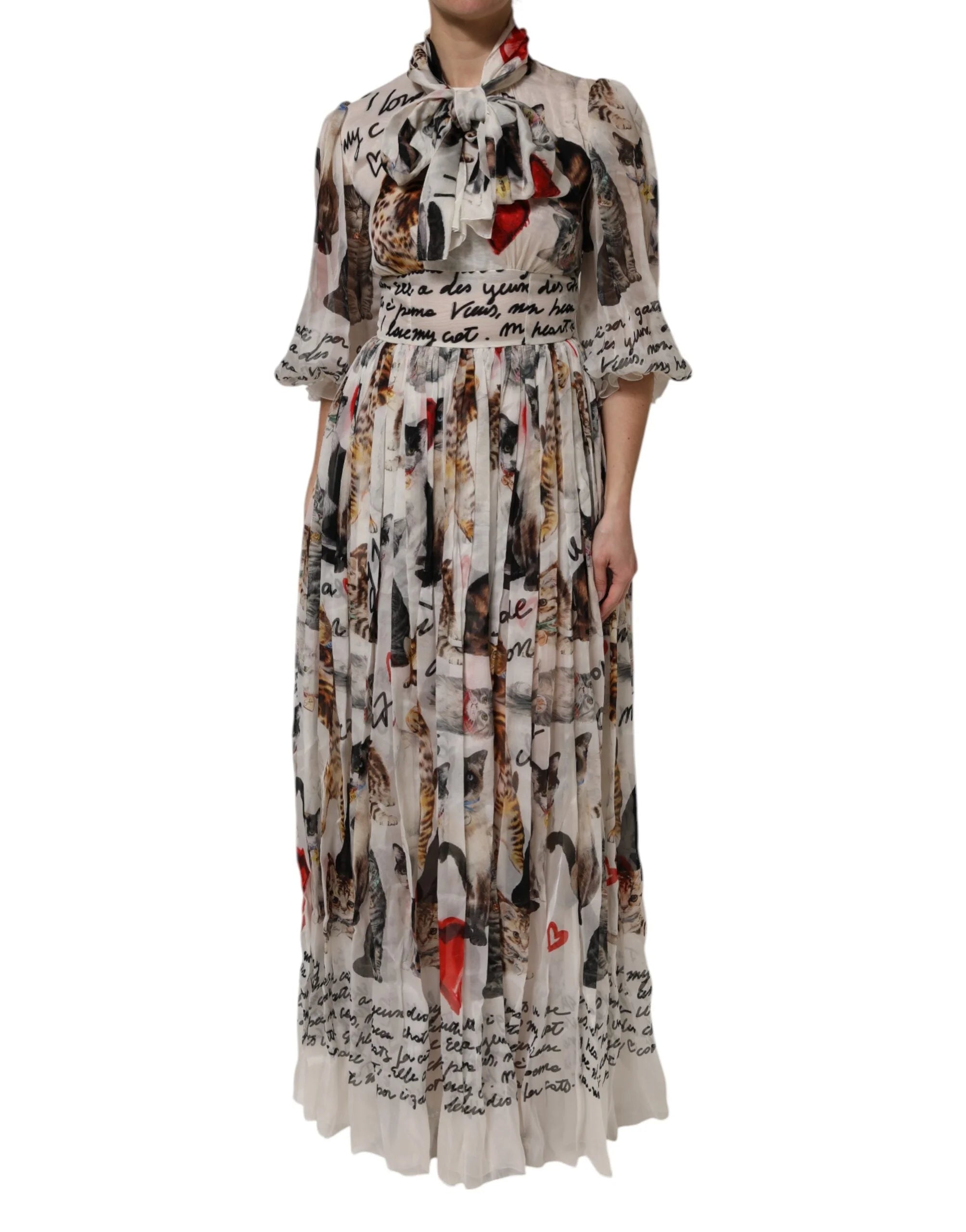 Dolce & Gabbana Multicolor Animal Print Silk Ascot Maxi Dress - IT40|S
