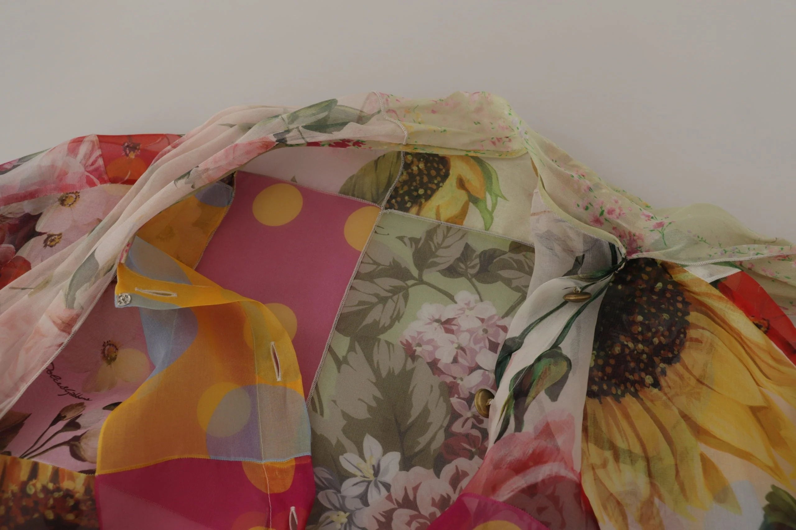 Dolce & Gabbana Multicolor Ascot Collar Patchwork Blouse Top - IT42|M - Blouses