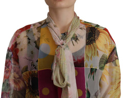 Dolce & Gabbana Multicolor Ascot Collar Patchwork Blouse Top - IT42|M - Blouses