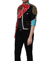 Dolce & Gabbana Multicolor Asymmetrical Ornate Jewel Cropped Jacket - IT40|S