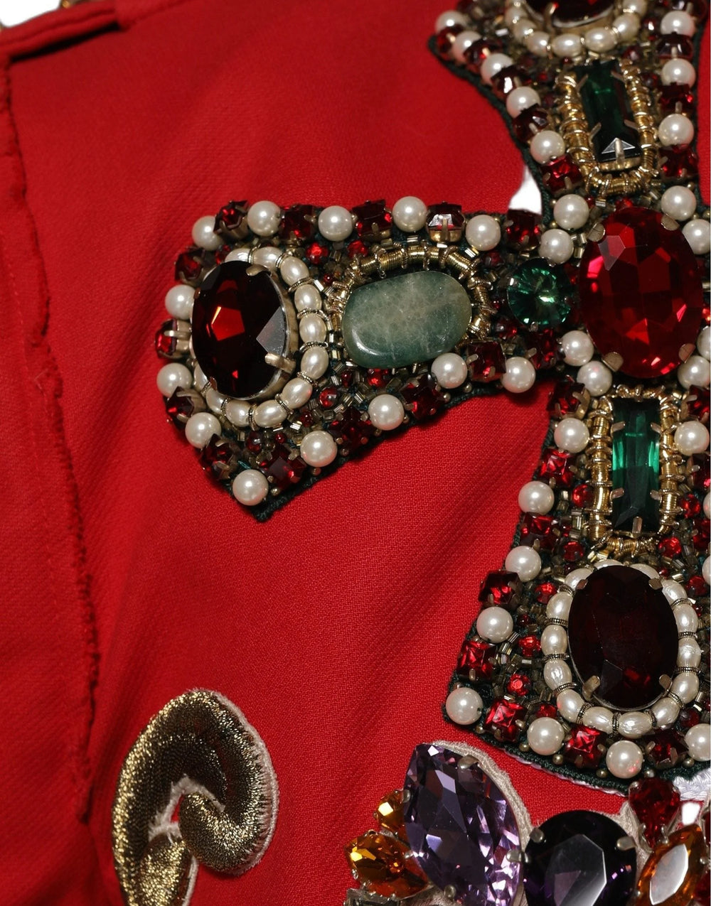 Dolce & Gabbana Multicolor Asymmetrical Ornate Jewel Cropped Jacket - IT40|S