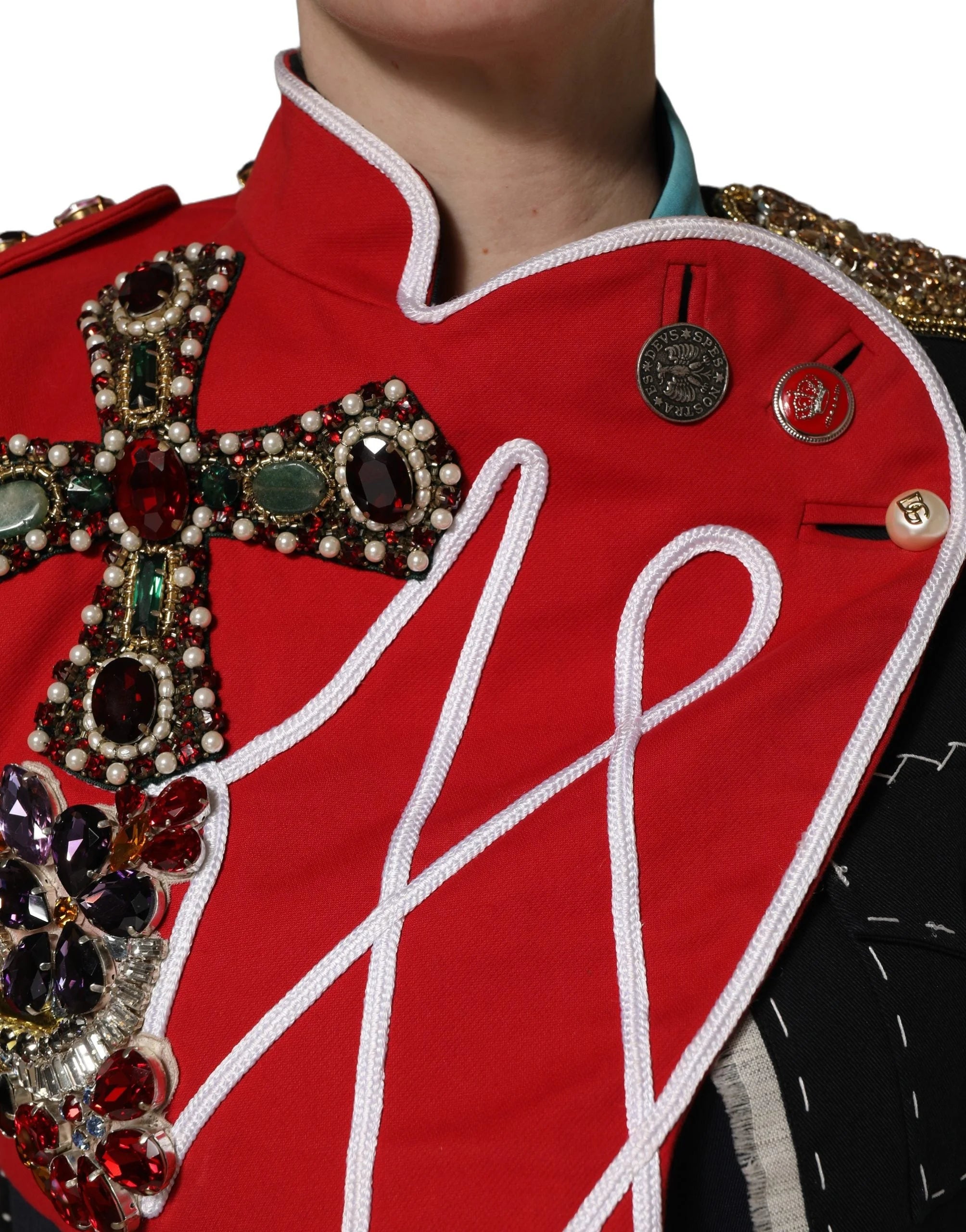 Dolce & Gabbana Multicolor Asymmetrical Ornate Jewel Cropped Jacket - IT40|S