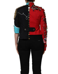 Dolce & Gabbana Multicolor Asymmetrical Ornate Jewel Cropped Jacket - IT40|S
