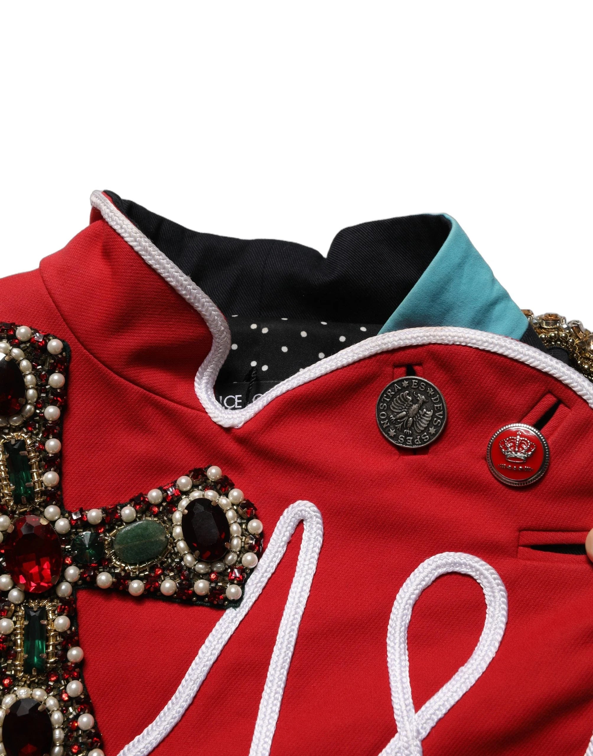 Dolce & Gabbana Multicolor Asymmetrical Ornate Jewel Cropped Jacket - IT40|S