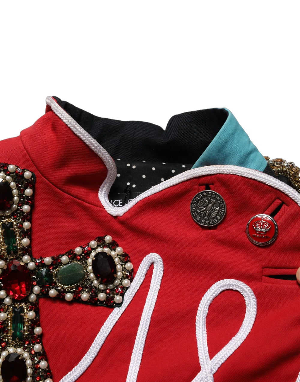 Dolce & Gabbana Multicolor Asymmetrical Ornate Jewel Cropped Jacket - IT40|S