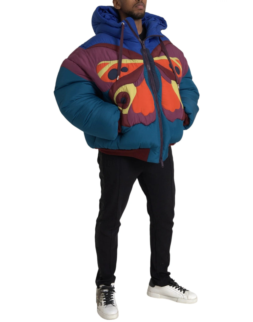 Dolce & Gabbana Multicolor Butterfly Hooded Puffer Jacket - IT52 | XL - Puffer Jackets