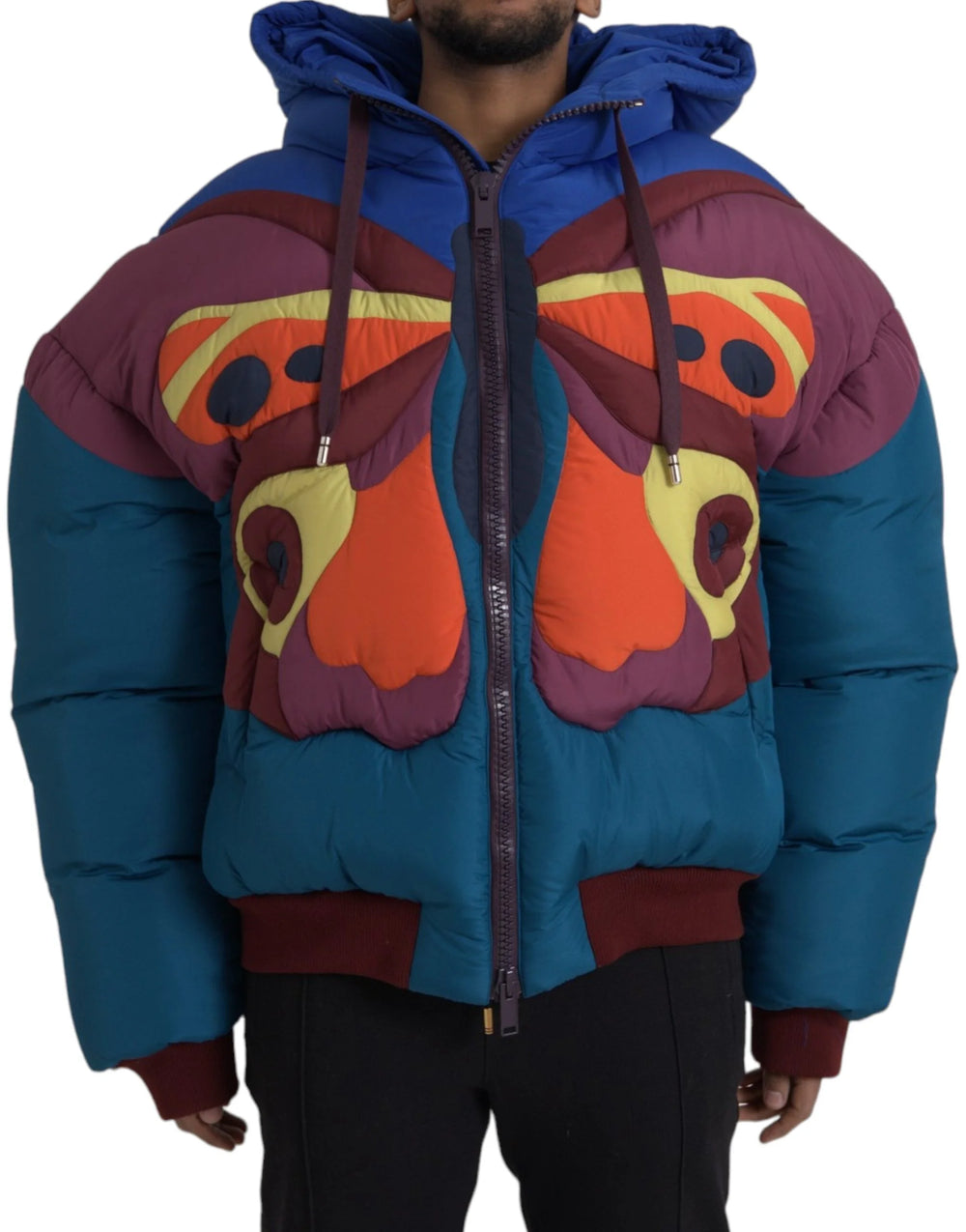 Dolce & Gabbana Multicolor Butterfly Hooded Puffer Jacket - IT52 | XL - Puffer Jackets