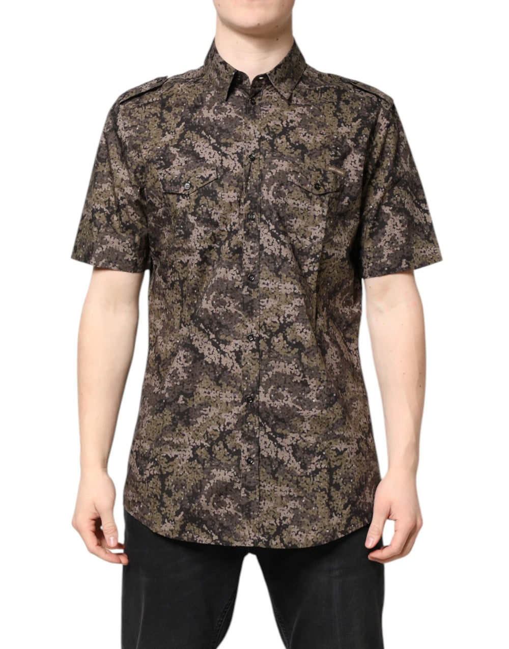 Dolce & Gabbana Multicolor Camouflage Button Down GOLD Shirt - Shirts