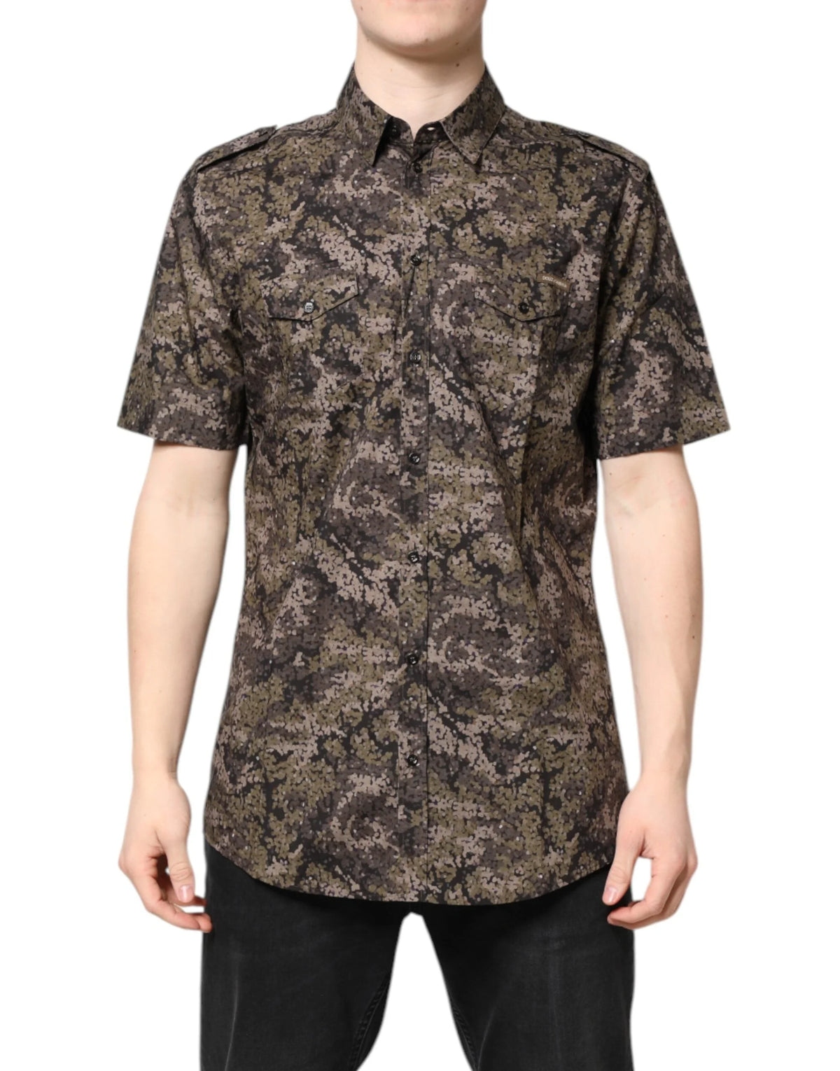 Dolce & Gabbana Multicolor Camouflage Button Down GOLD Shirt - Shirts