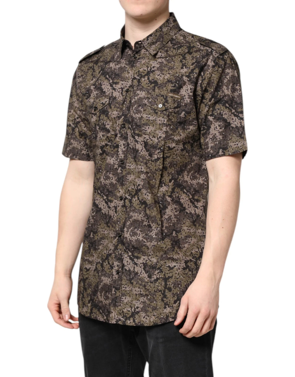 Dolce & Gabbana Multicolor Camouflage Button Down GOLD Shirt - Shirts