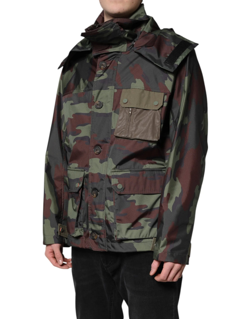 Dolce & Gabbana Multicolor Camouflage Button Hooded Jacket - IT54 | XL - Windbreakers