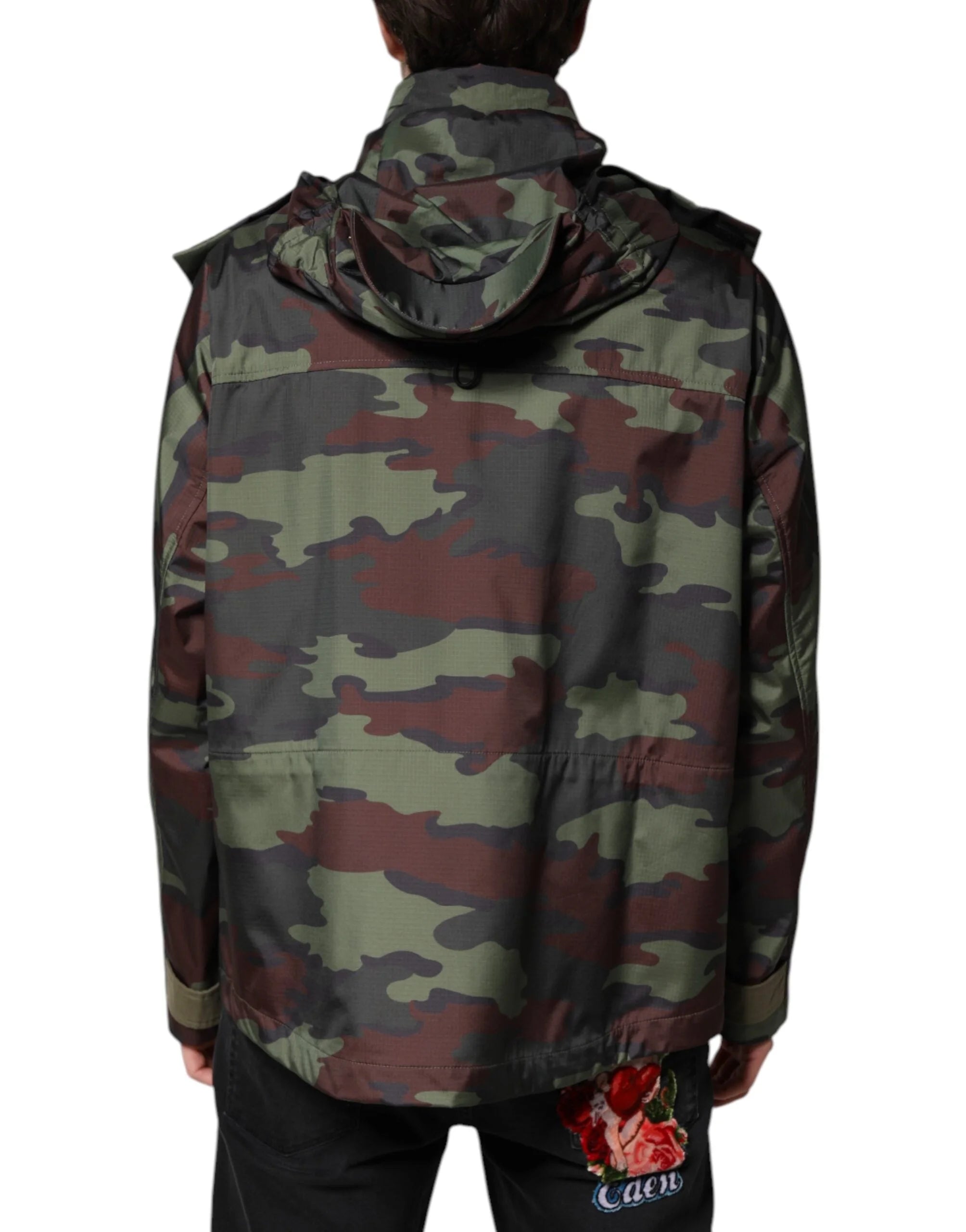 Dolce & Gabbana Multicolor Camouflage Button Hooded Jacket - IT54 | XL - Windbreakers