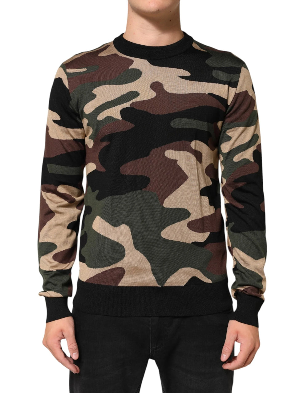 Dolce & Gabbana Multicolor Camouflage Crew Neck Men Pullover Sweater - Sweaters