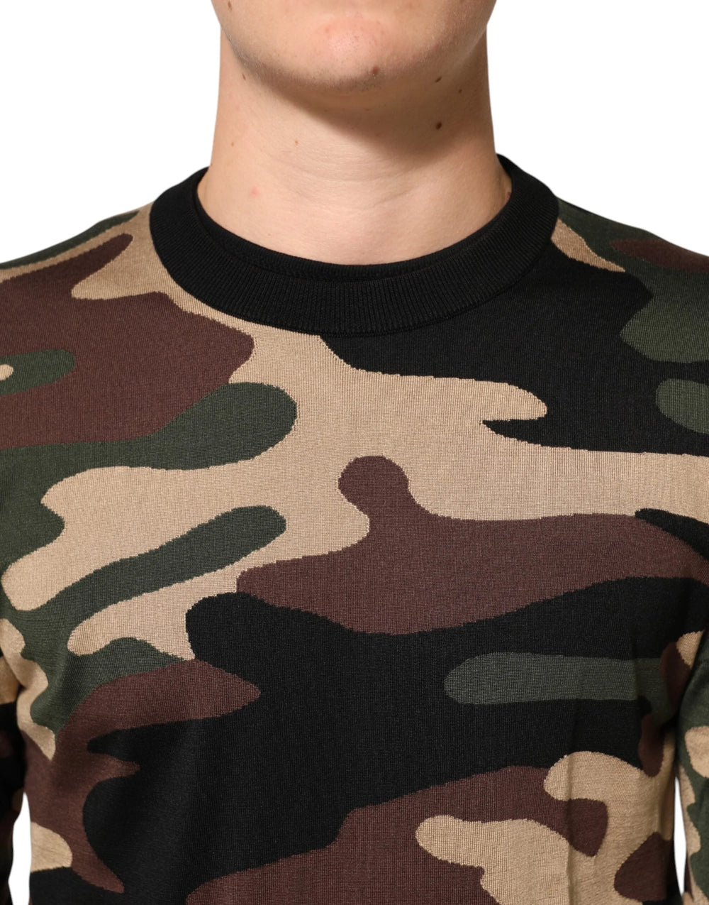 Dolce & Gabbana Multicolor Camouflage Crew Neck Men Pullover Sweater - Sweaters