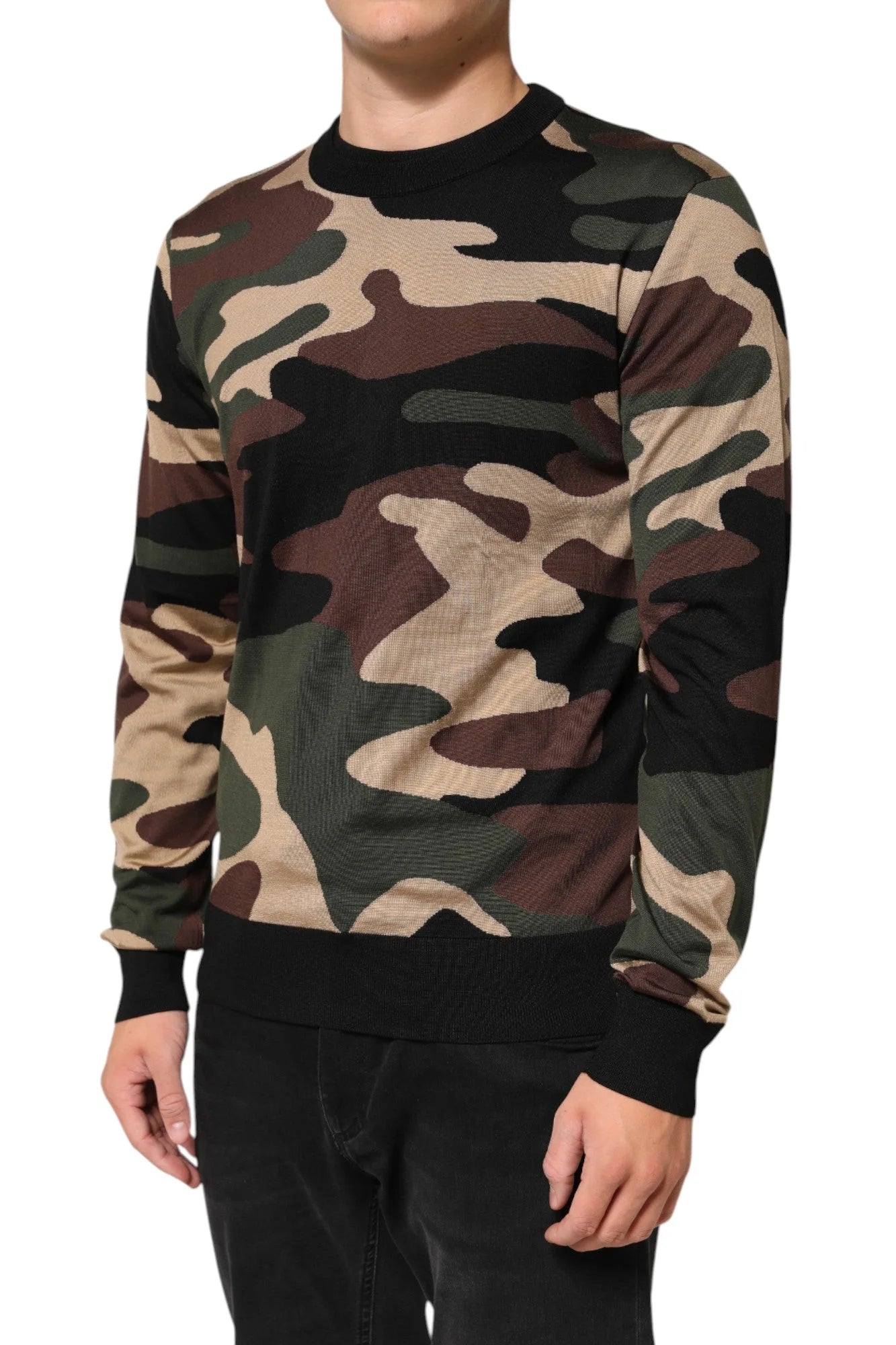 Dolce & Gabbana Multicolor Camouflage Crew Neck Men Pullover Sweater - Sweaters