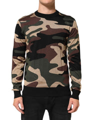Dolce & Gabbana Multicolor Camouflage Crew Neck Men Pullover Sweater - Sweaters