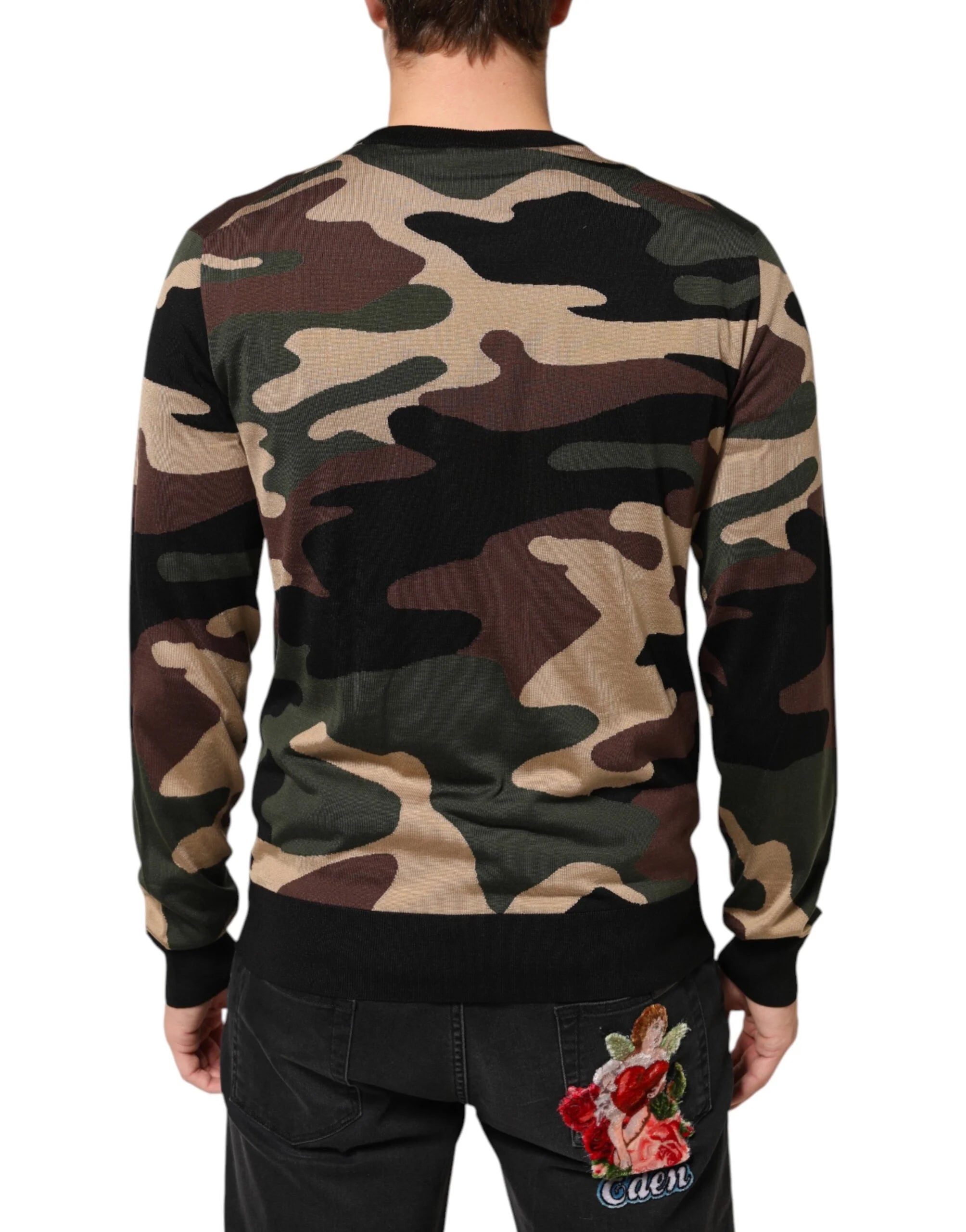 Dolce & Gabbana Multicolor Camouflage Crew Neck Men Pullover Sweater - Sweaters