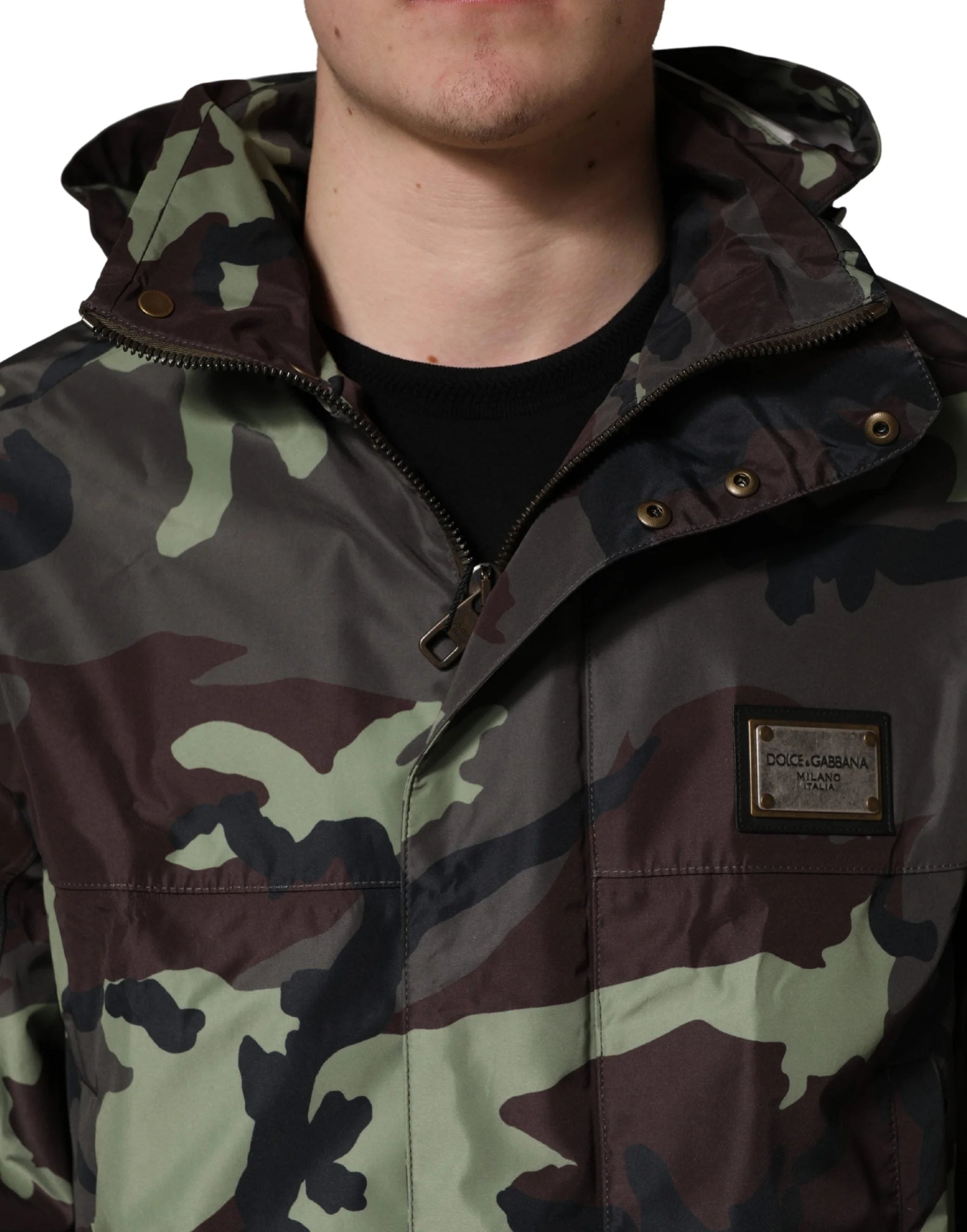 Dolce & Gabbana Multifarvet Camouflage Hættet Bomber Jakke - IT46 | S