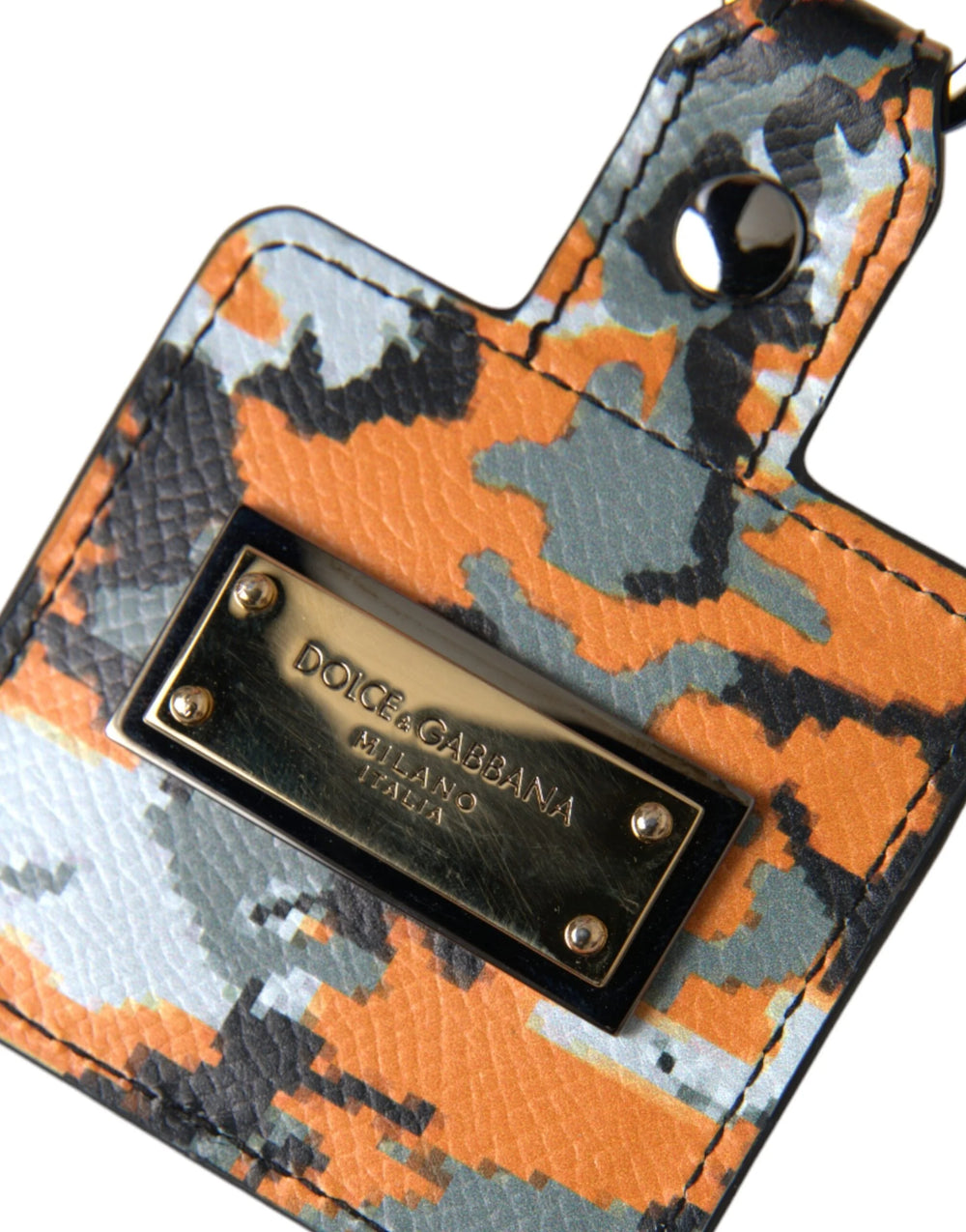Dolce & Gabbana Multicolor Camouflage Print Leather Logo Metal Airpods Case - Headphone Carrying Cases