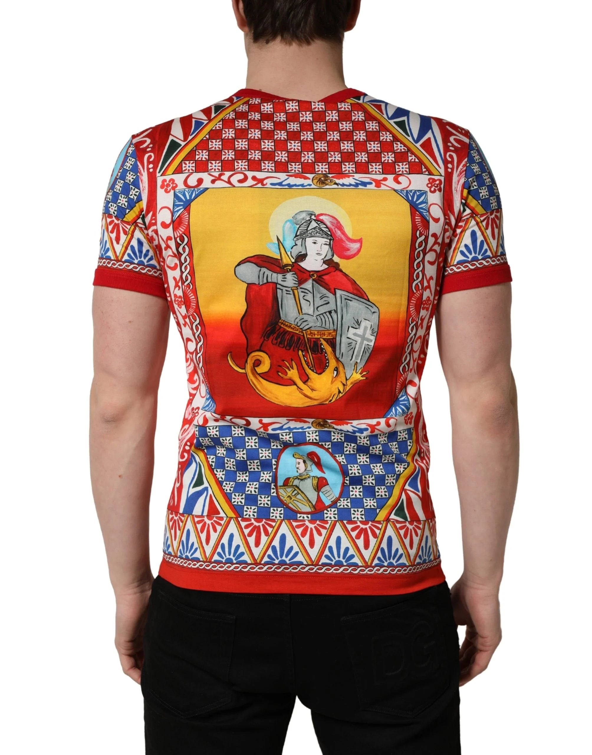Dolce & Gabbana Multicolor Carretto Print Crew Neck T-shirt - IT44 | XS